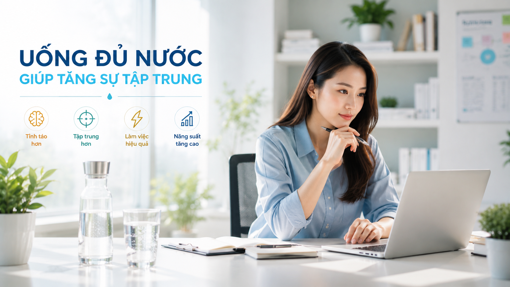 Uống đủ nước giúp cải thiện khả năng tập trung.